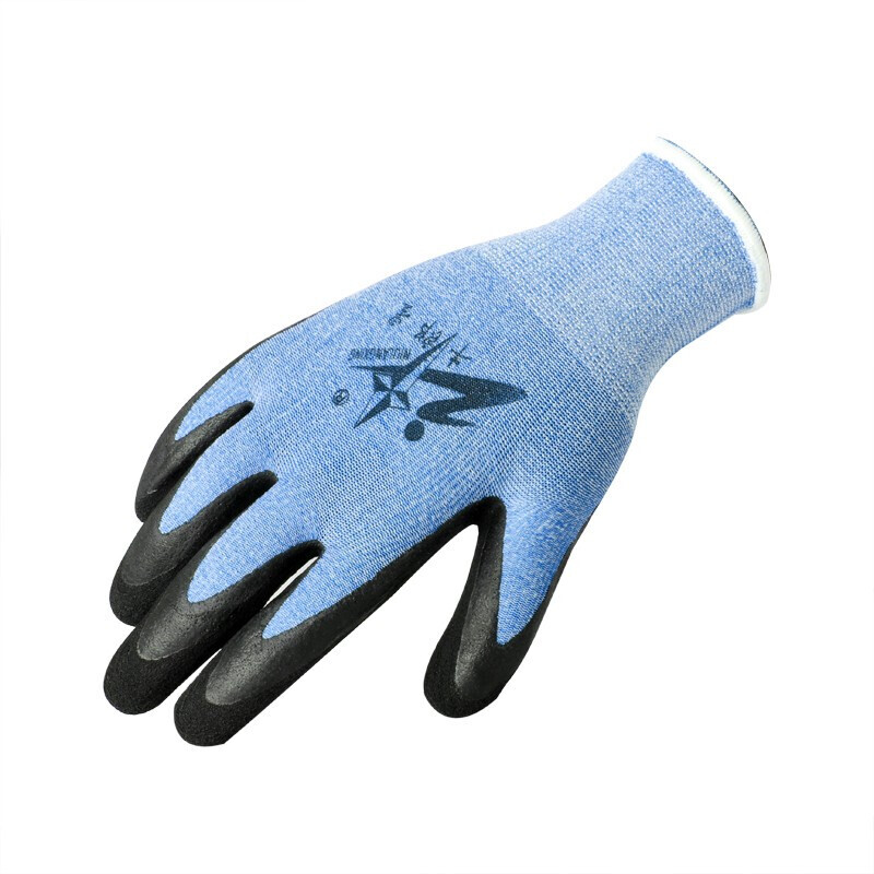 牛郎星彈力星藍(lán)黑發(fā)泡勞保手套圖片2
