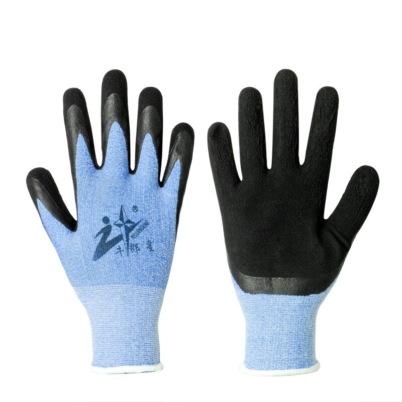 牛郎星彈力星藍(lán)黑發(fā)泡勞保手套圖片4