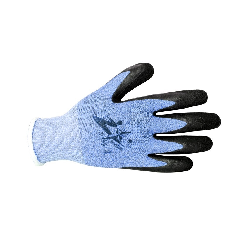 牛郎星彈力星藍(lán)黑發(fā)泡勞保手套圖片3