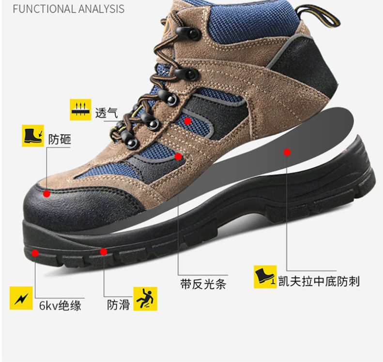 U-work優(yōu)工PAZ-C1742中幫防砸防穿刺絕緣安全鞋圖片1