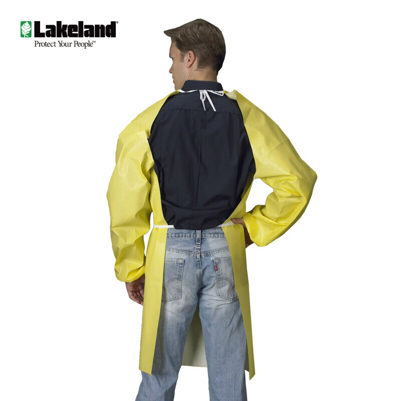 雷克蘭C1T019Y反穿圍裙凱麥斯1黃色防化系帶圍裙圖片3