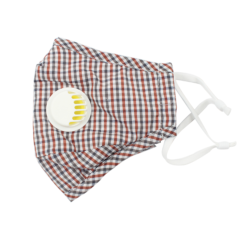 藍星紅格耳戴式帶閥成人棉布口罩圖片1 藍星紅格耳戴式帶閥成人棉布口罩圖片1