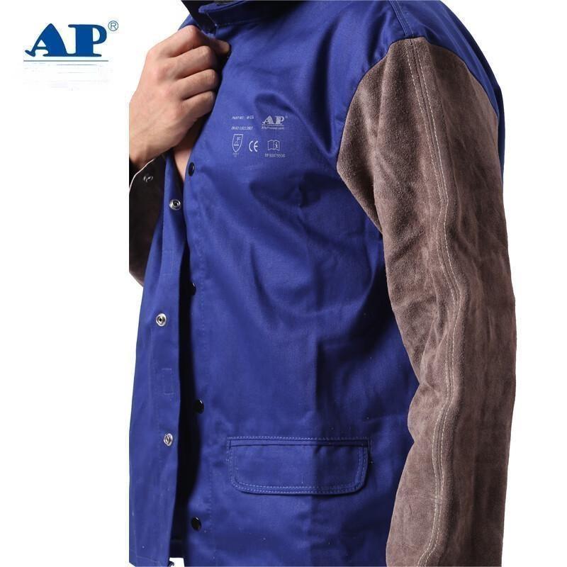 友盟AP-2530防火布配炭啡色皮袖焊工服圖片4