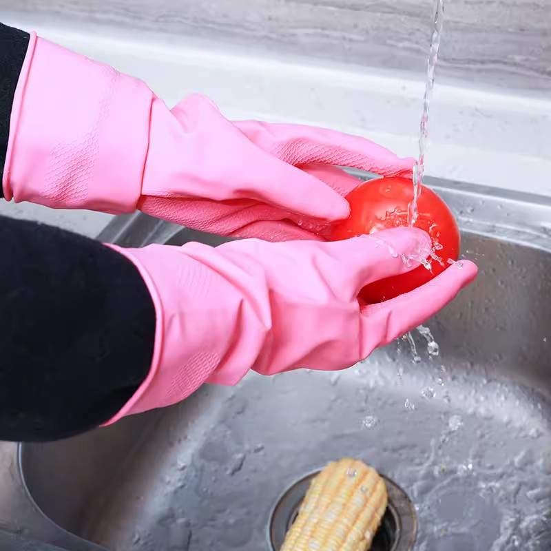 雪蓮101425家用天然橡膠絨里卷邊袖口魚鱗紋手套圖片1