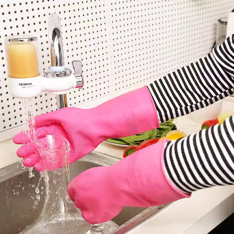 雪蓮1008611家用天然橡膠絨里卷邊袖口大顆粒防滑手套圖片3