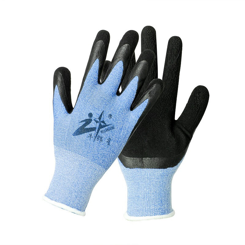 牛郎星彈力星藍(lán)黑發(fā)泡勞保手套