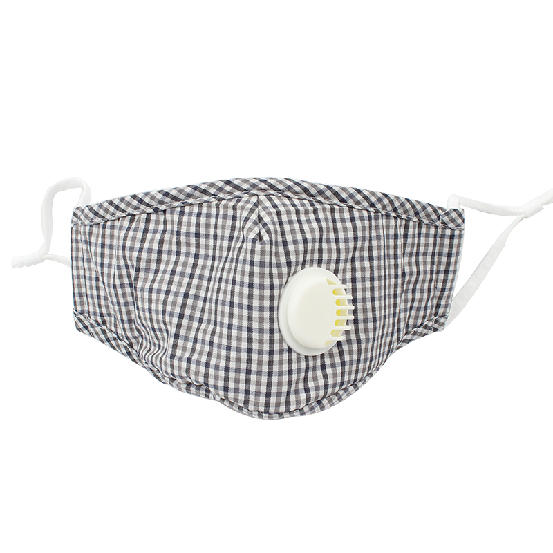 藍星灰格耳戴式帶閥成人棉布口罩