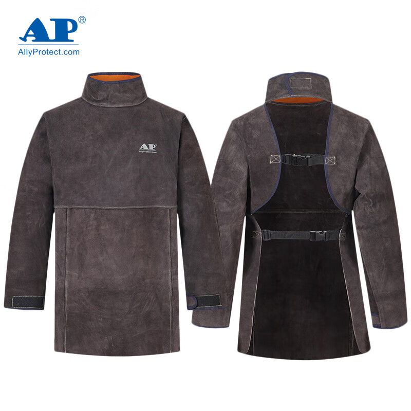 友盟AP-8002炭咖色皮護(hù)胸帶領(lǐng)長袖圍裙