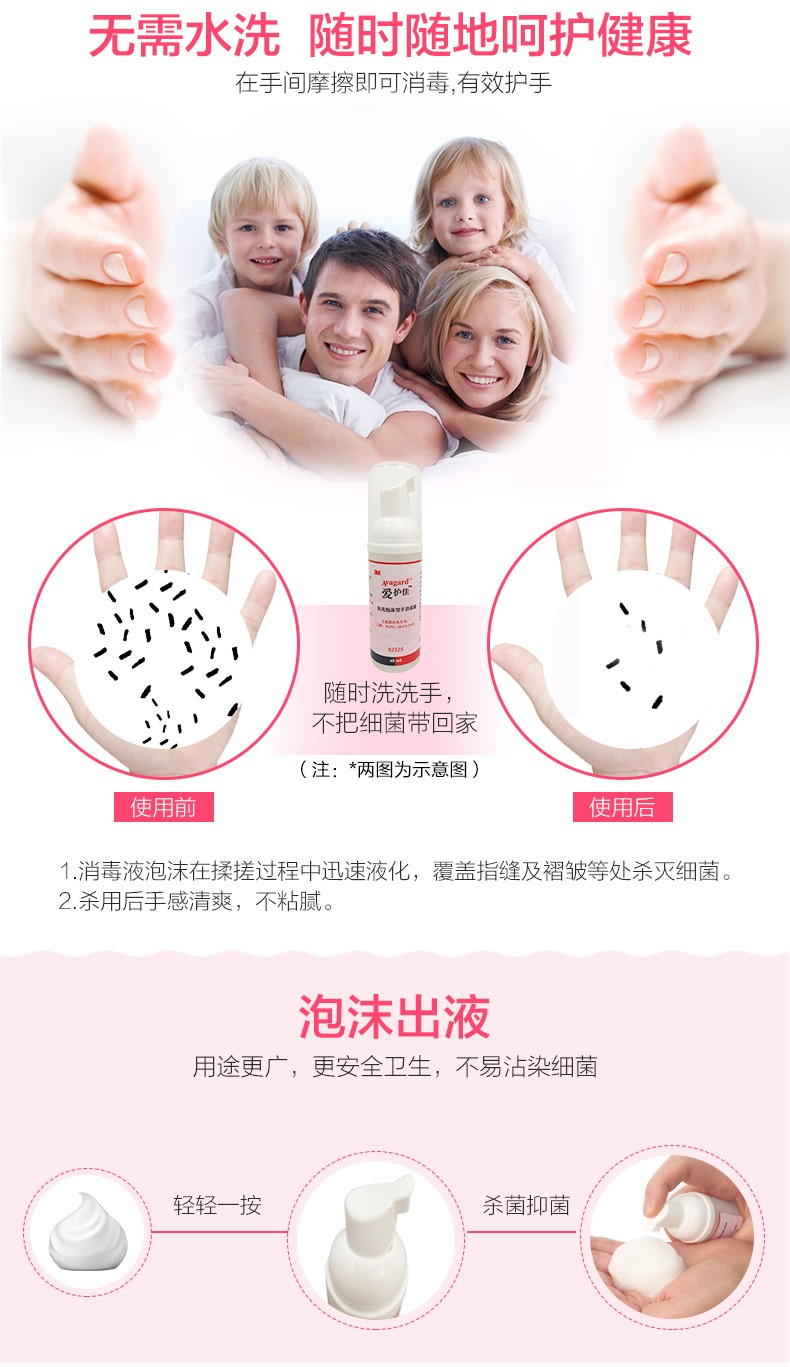 3MM愛(ài)護(hù)佳9252S免洗泡沫消毒殺菌洗手液圖片5