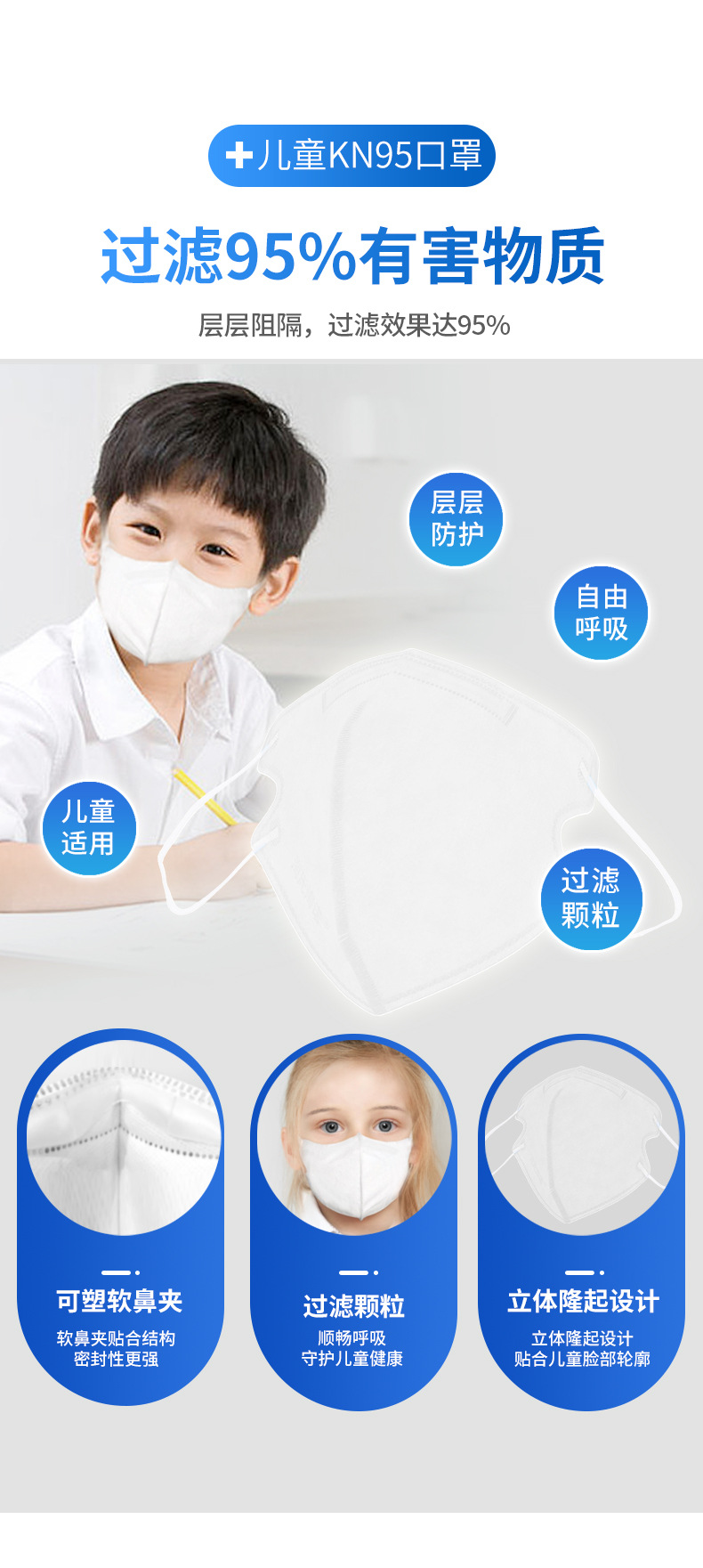 海氏海諾A067 KN95一次性防護兒童口罩圖片2