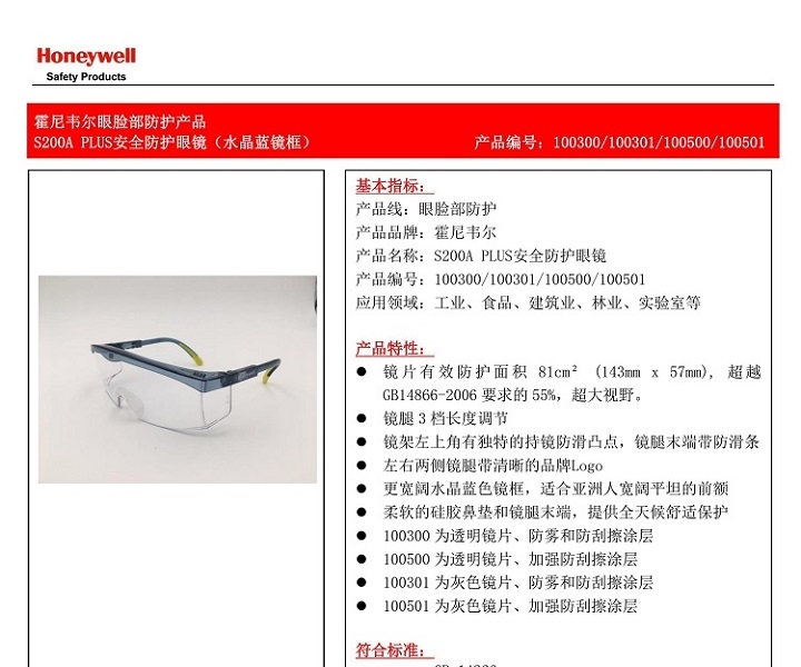 Honeywell霍尼韋爾100301S200A PLUS安全防護(hù)眼鏡圖1