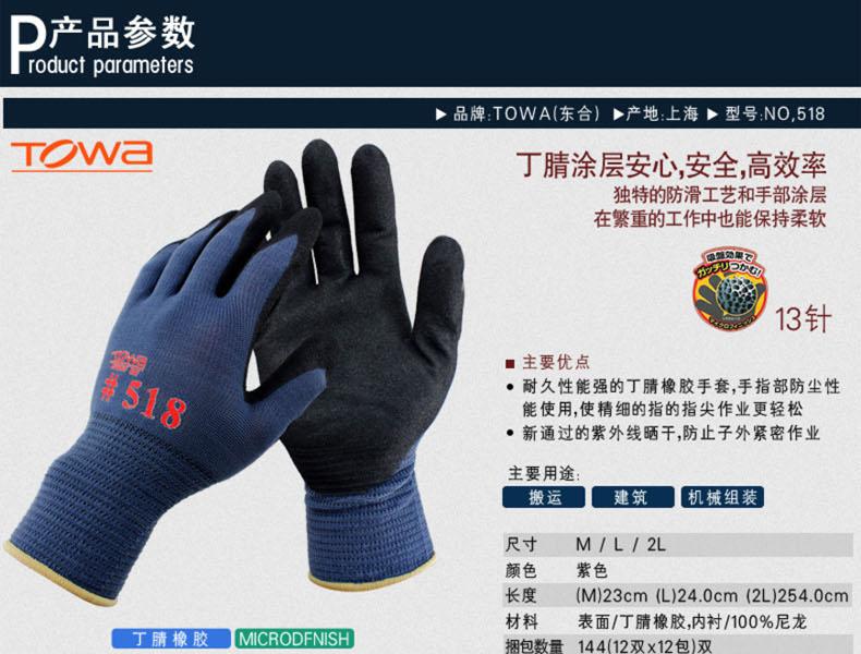 TOWA518藍(lán)紗黑丁腈涂層勞保手套圖片1