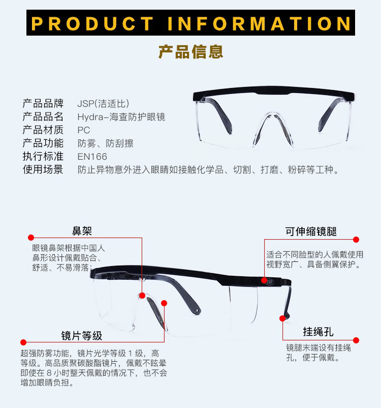 潔適比02-1295 Hydra(A/M)防霧防護(hù)眼鏡圖3