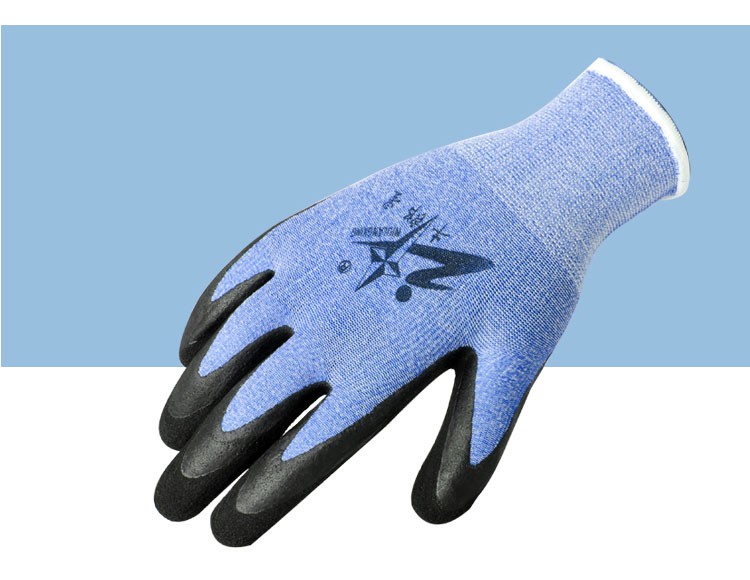 牛郎星彈力星藍(lán)黑發(fā)泡勞保手套圖片10