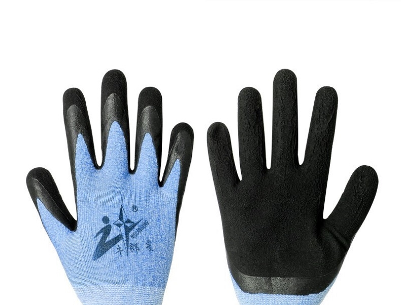 牛郎星彈力星藍(lán)黑發(fā)泡勞保手套圖片11