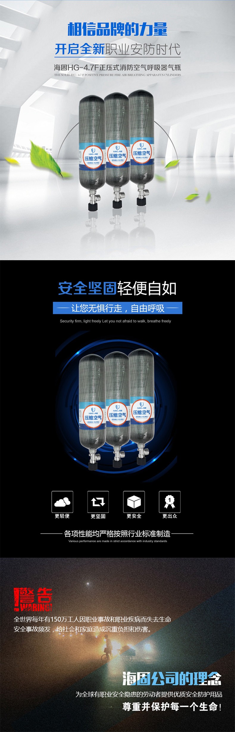 海固HG-RHZKF/4.7F正壓式空氣呼吸器碳纖維復(fù)合氣瓶圖片1