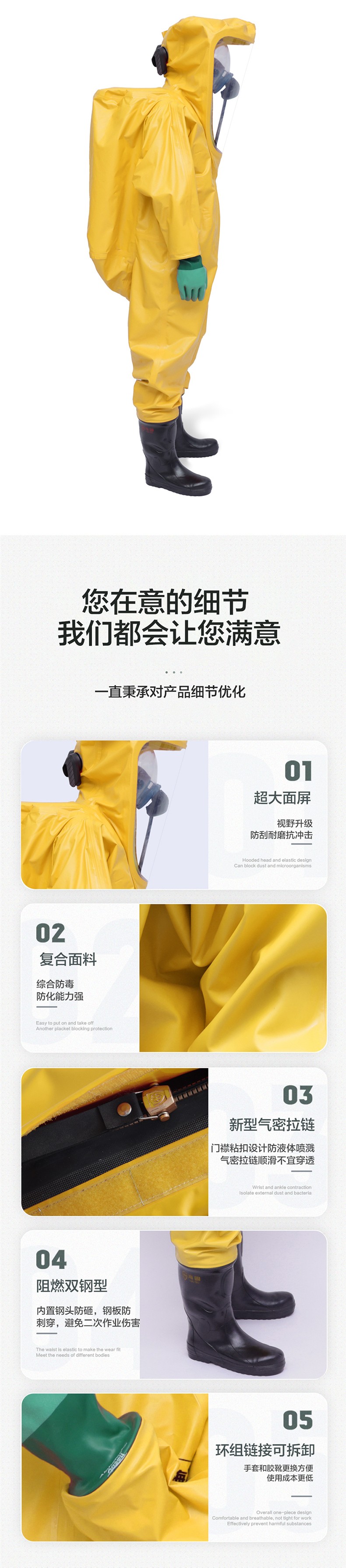 海固HG-3NF全封閉重型防化服 內(nèi)置三級(jí)防化服 (不含空氣呼吸器)圖片5