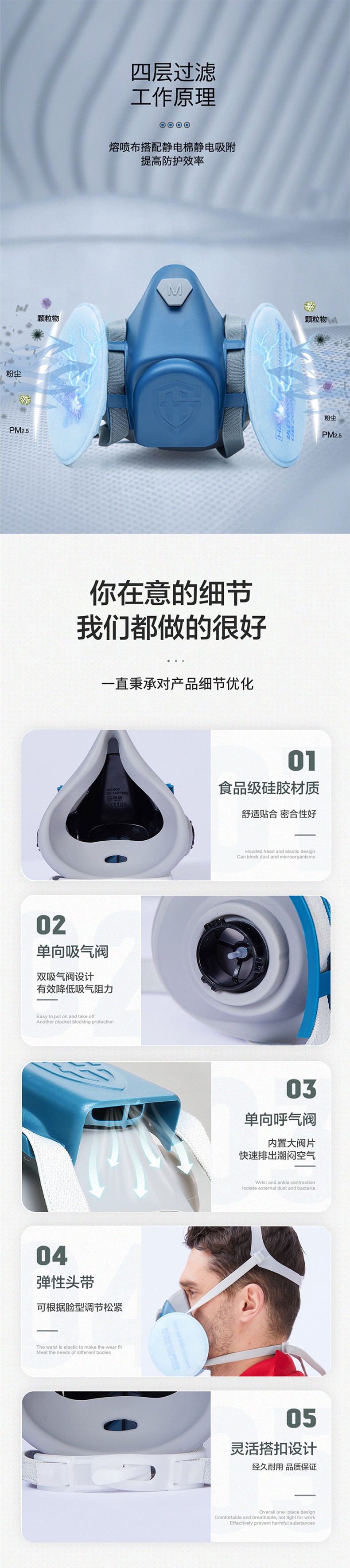 海固HG-600半面罩防塵面具+KN95非油性顆粒物濾棉圖片3