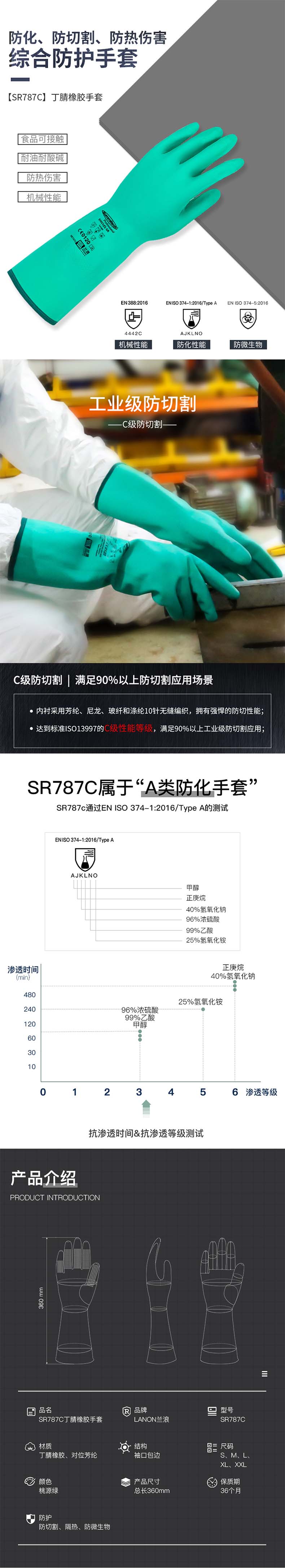 LANON蘭浪SR787C耐切割防化手套圖片