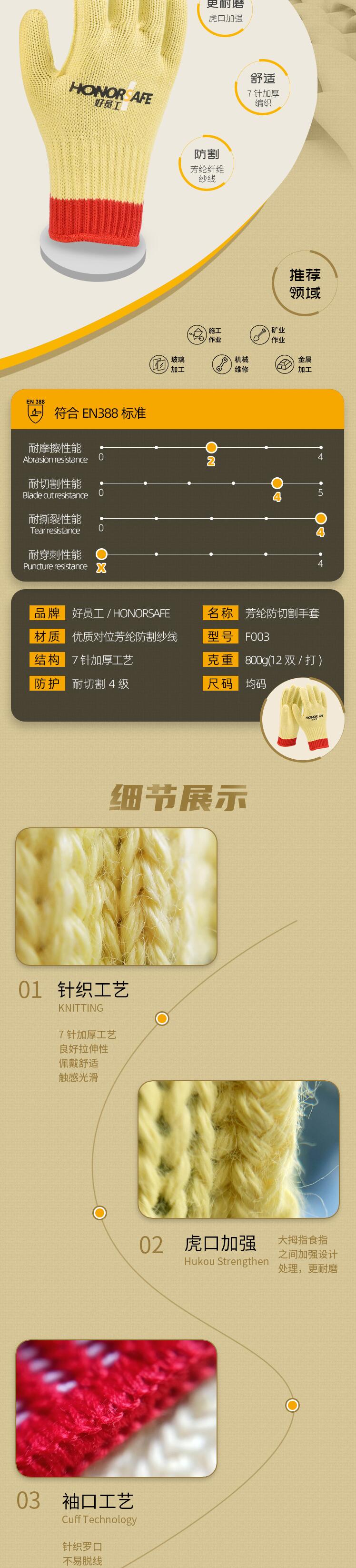 好員工F003耐磨四級(jí)防割手套圖片