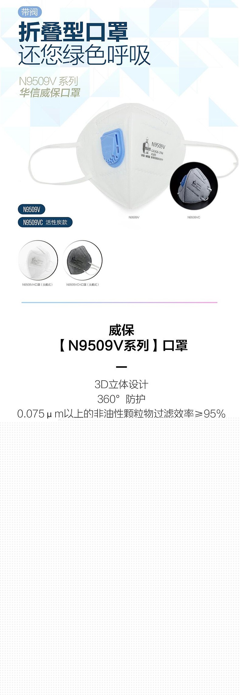 華信威保N9509V帶閥耳帶式折疊口罩圖片1