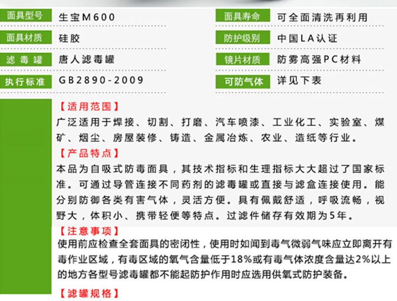 生寶M600防毒面具圖片3