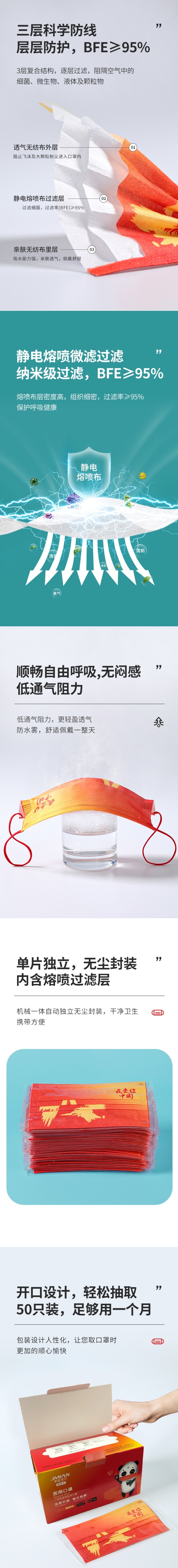 界面醫(yī)療國(guó)潮紅色一次性醫(yī)用兒童口罩圖片