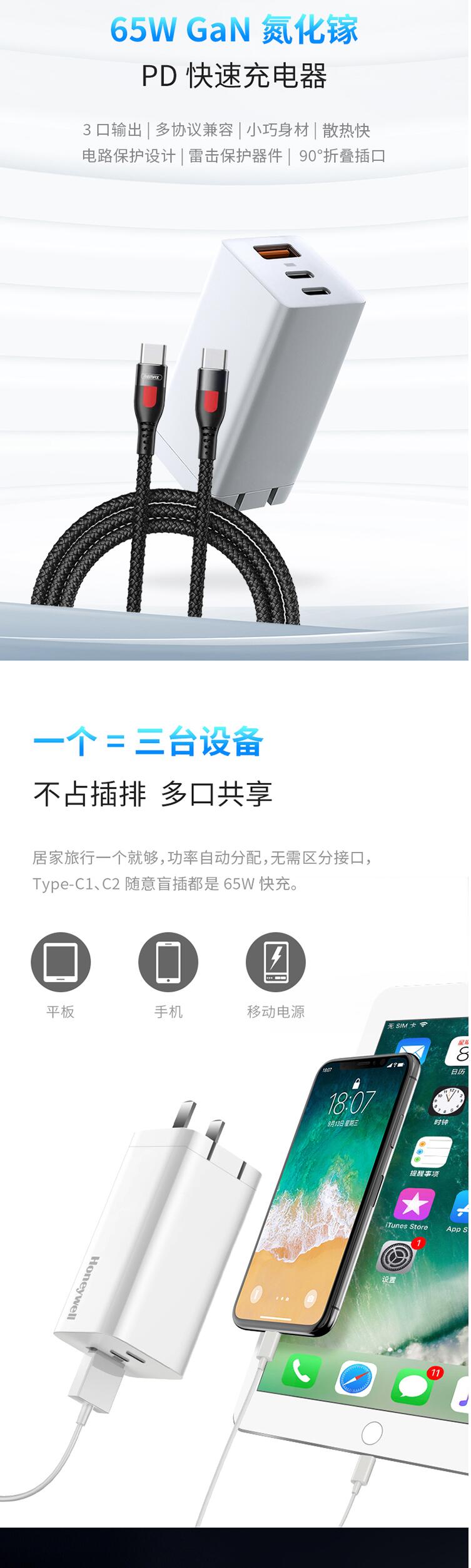 霍盛HMS-PA-65CGaN智能快速充電器圖片1