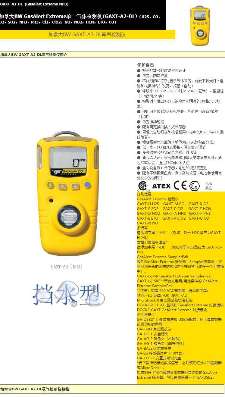 BW GAXT-A2-DL便攜式單一氨氣氣體檢測(cè)儀圖片1