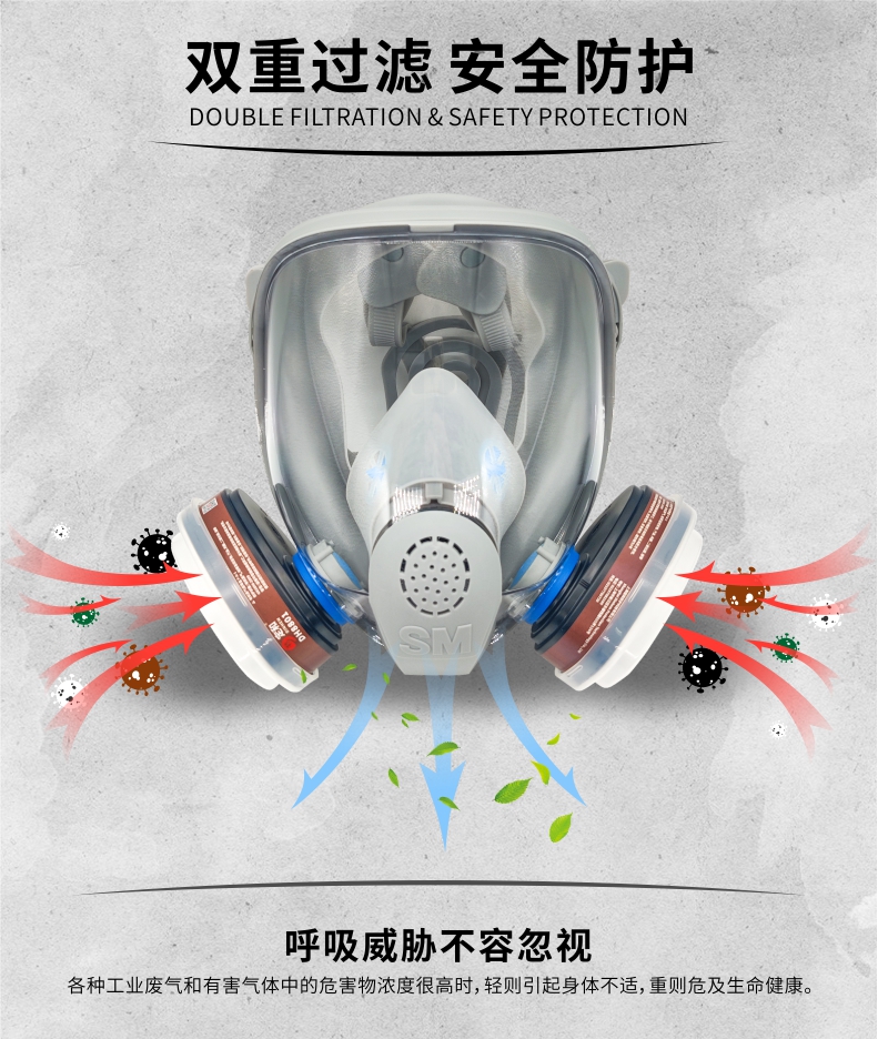 定和DH20152+8801橡膠雙濾盒全面罩防毒面具套裝5