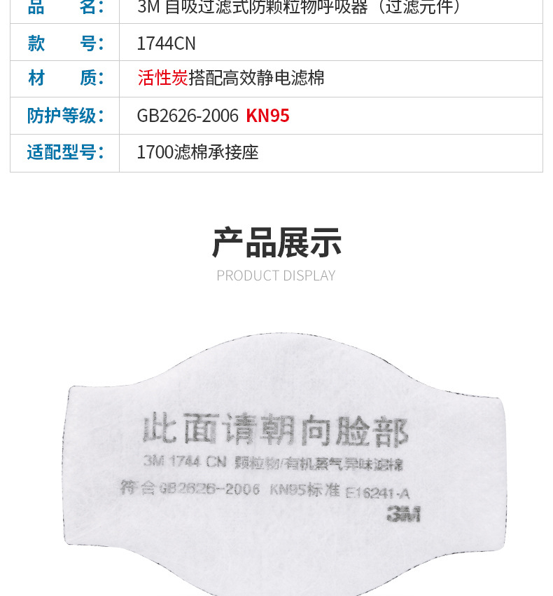 3M1744CN濾棉KN95有機(jī)蒸氣異味過(guò)濾棉圖片4