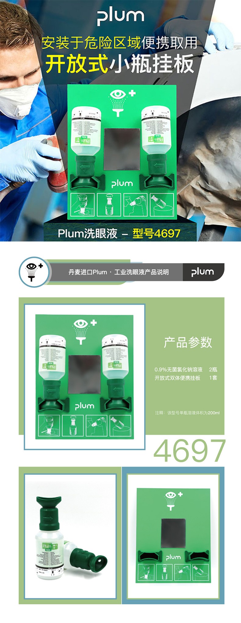 丹麥Plum4697雙瓶掛板洗眼液500ml*2圖片1