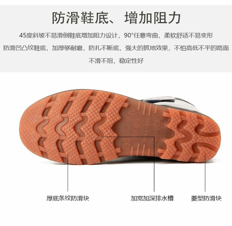 回力868黑色PVC防滑雨靴圖片9