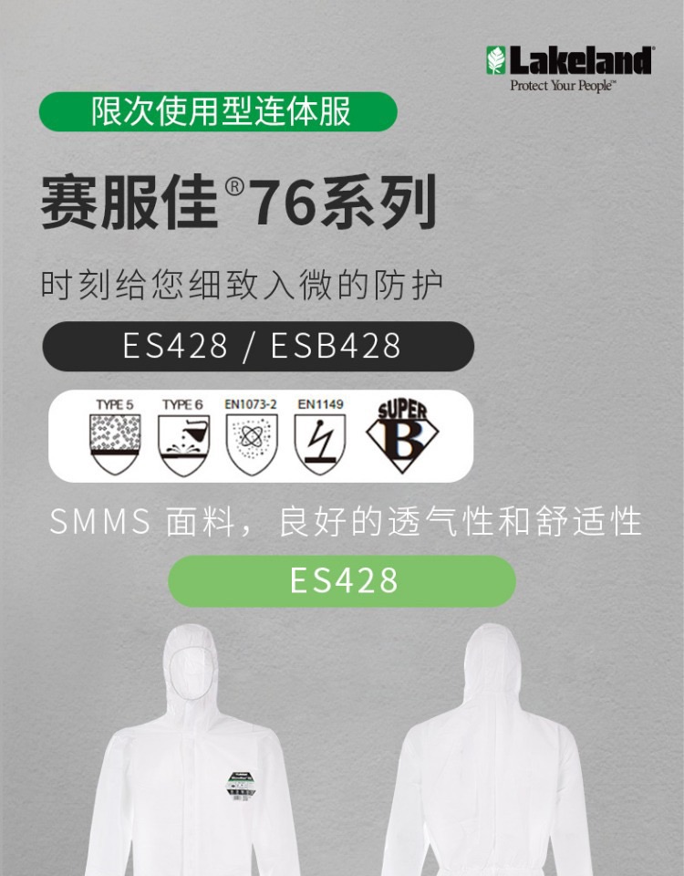 雷克蘭ESB428藍(lán)色帶帽連體防護(hù)服圖片1