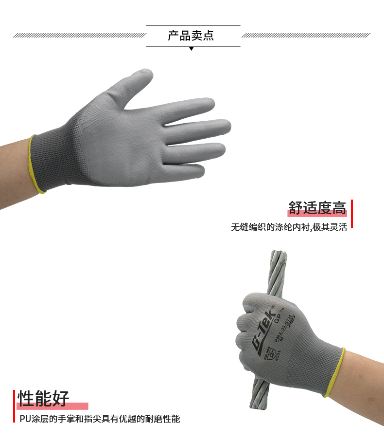 PIP PMX-33-G125經(jīng)濟(jì)款灰色PU涂層勞保手套圖片3
