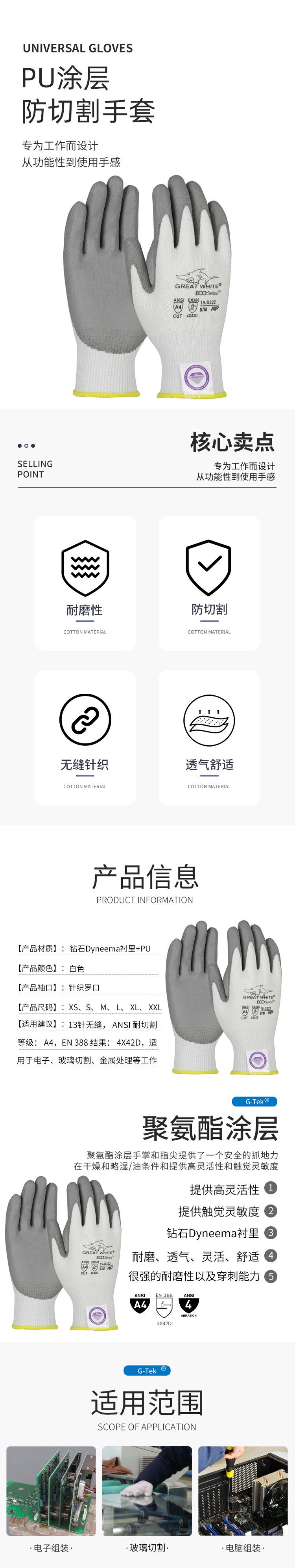 PIP 19-D322PU涂層耐磨防割手套圖片