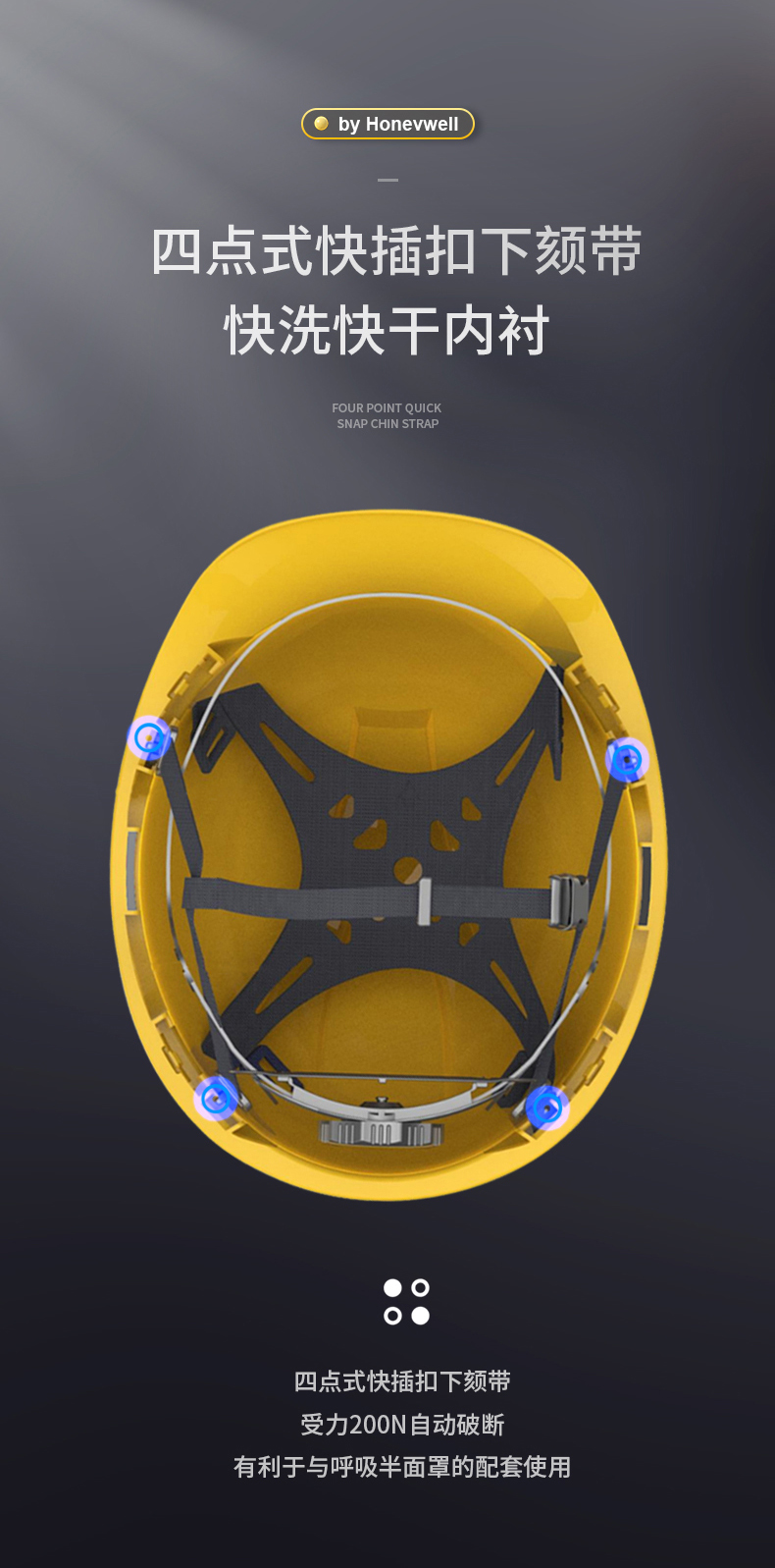 Honeywell霍尼韋爾Y99BAP101S Y99S系列ABS帶通風(fēng)孔四點快插下頦帶白色安全帽5