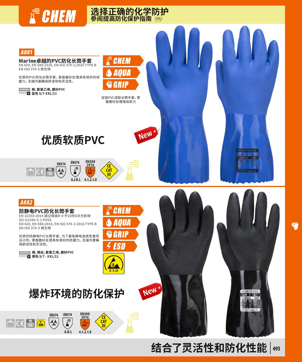 波偉斯特Portwest A881 Marine PVC長筒防化手套1