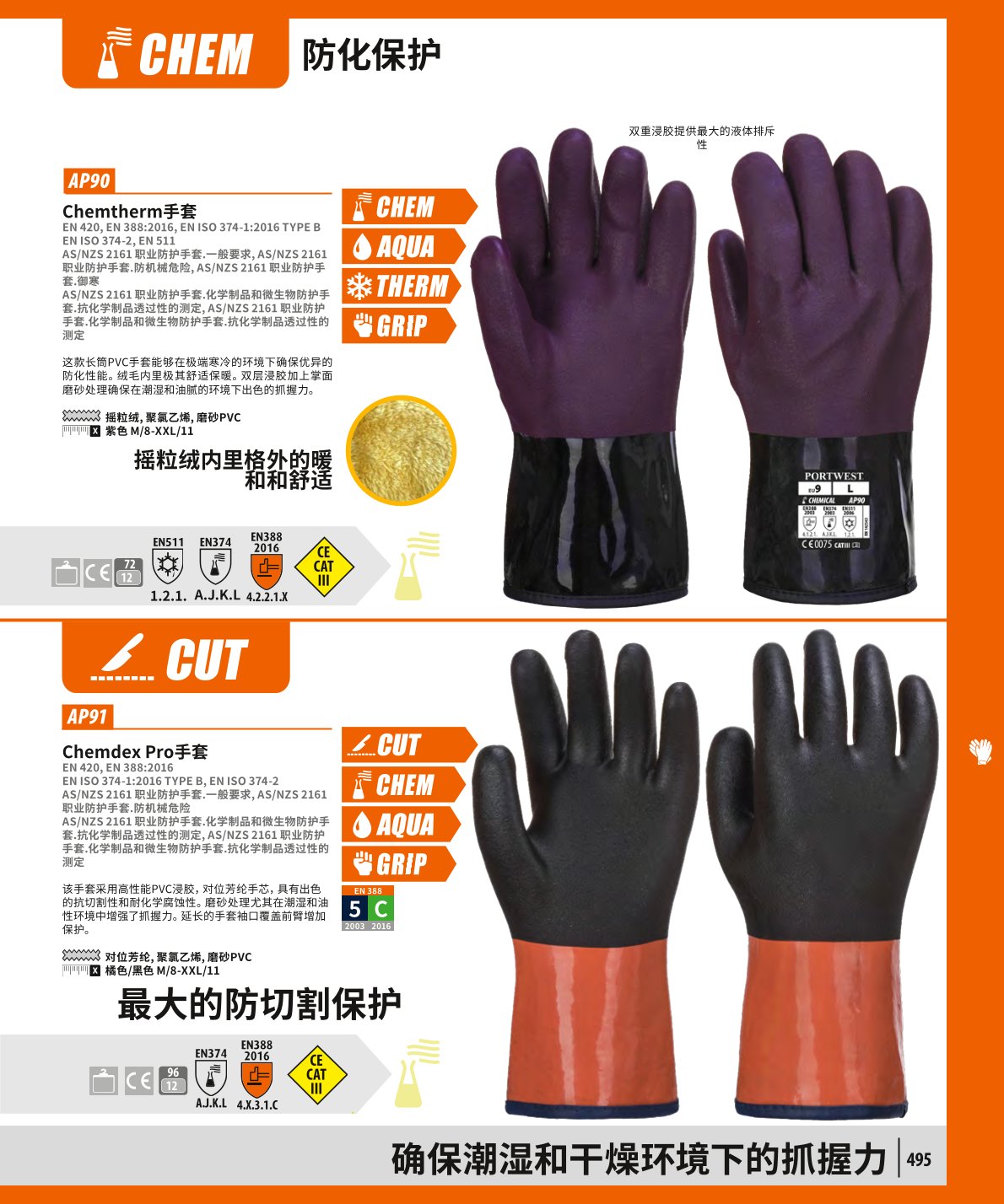 波偉斯特Portwest AP90 Chemtherm磨砂PVC手套1