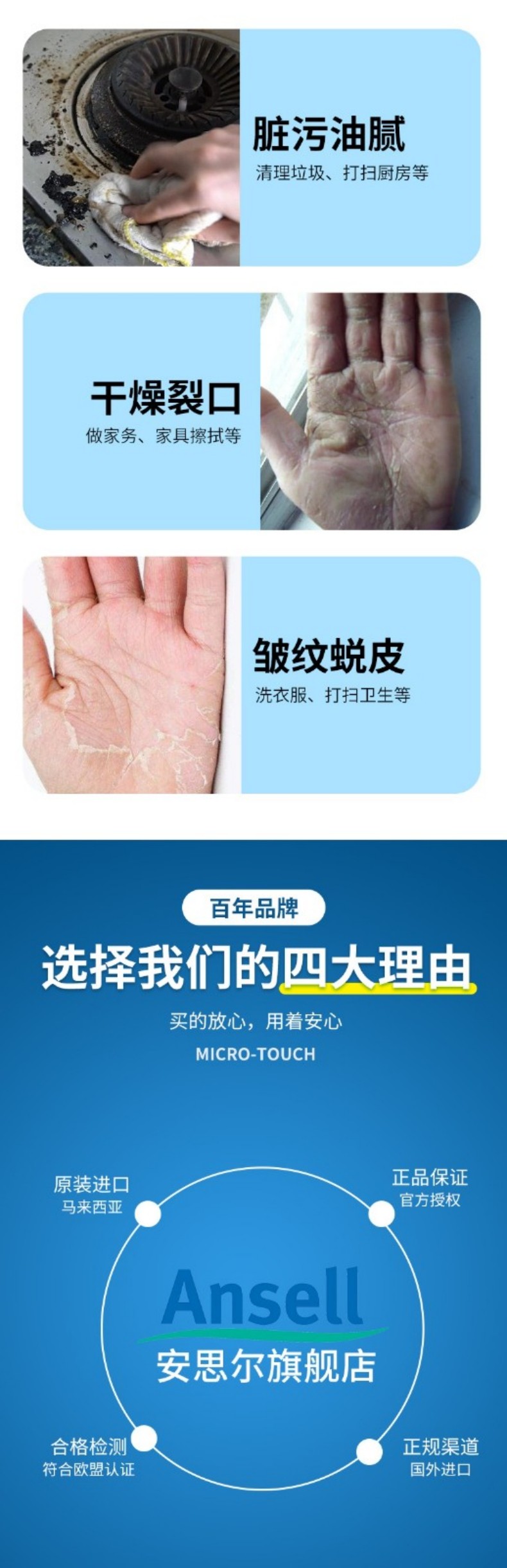 Ansell安思爾MicroTouch NitraTex 4474藍(lán)色一次性丁腈手套L碼2