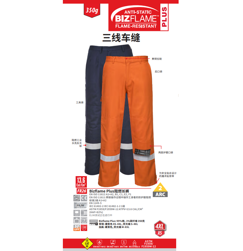 波偉斯特Portwest FR26 Bizflame Plus阻燃長(zhǎng)褲