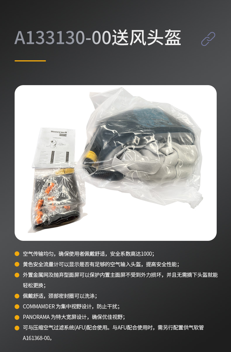 霍尼韋爾A133130-00 COMMANDER噴砂頭盔Bisonyl披肩送風(fēng)頭罩3