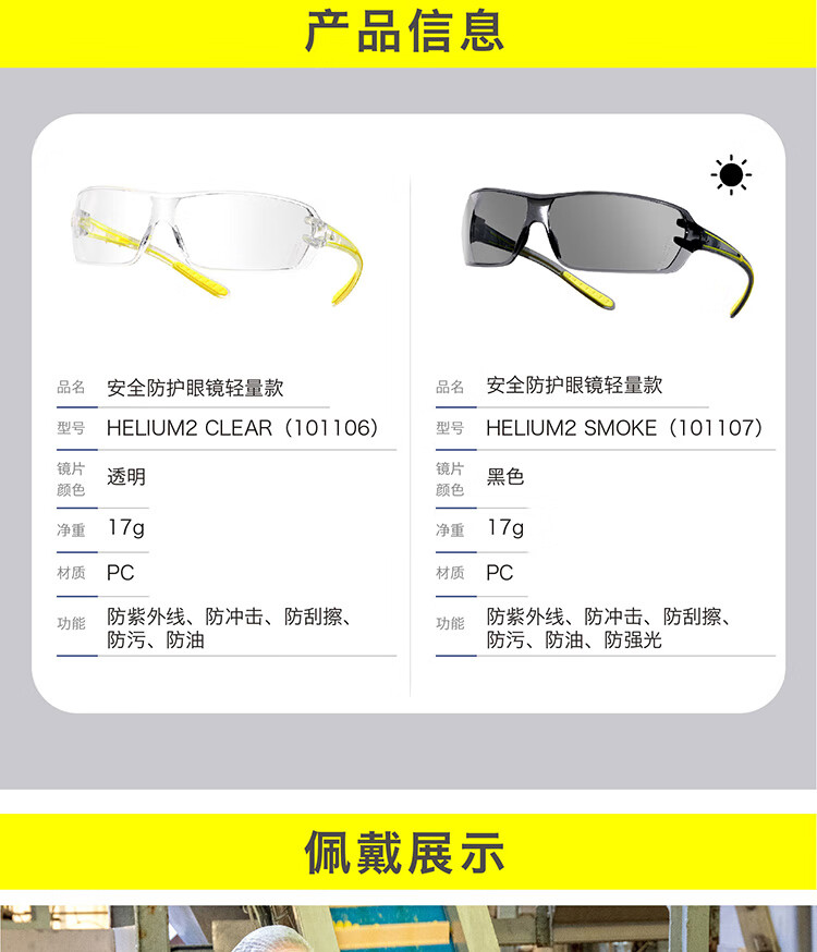 代爾塔101106 HELIUM2 CLEAR超輕量款防霧防刮防沖擊安全防護眼鏡8