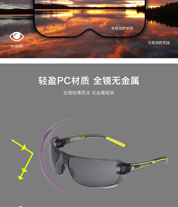 代爾塔101107 HELIUM2 SMOKE防強光款防霧防刮防沖擊安全防護眼鏡4