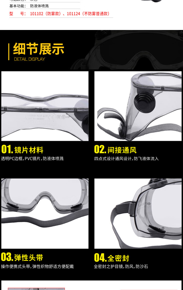 代爾塔101102 RUIZ1 AB經(jīng)濟(jì)型防霧防沖擊防化護(hù)目鏡2