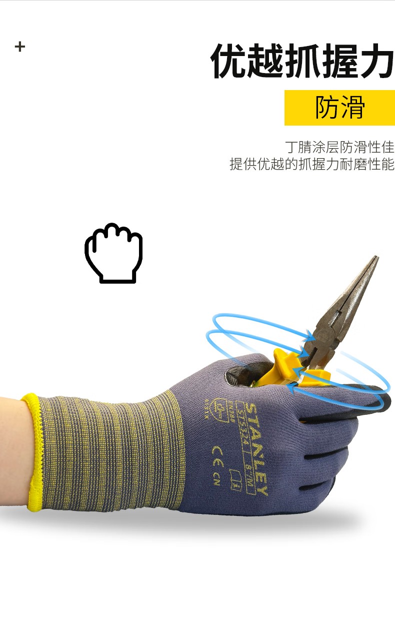 STANLEY史丹利尼龍氨綸丁腈涂層點(diǎn)塑耐磨防滑勞保手套5