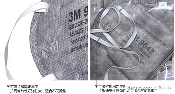 3M9042口罩可彈拉繩固定拉姑，彈性大，適合不同臉型