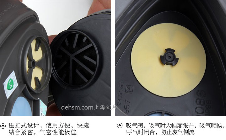 3M3050自吸過濾式防毒面具壓扣式設(shè)計，改良呼氣閥