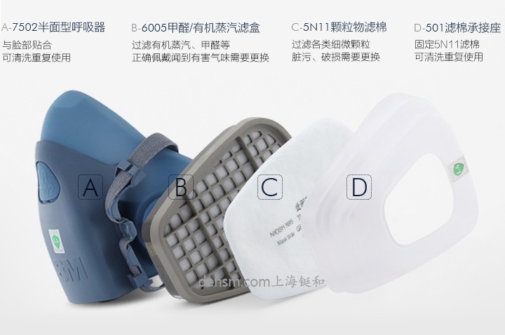 3M7502+6005防有機(jī)氣體及甲醛防毒面具部件明細(xì)表