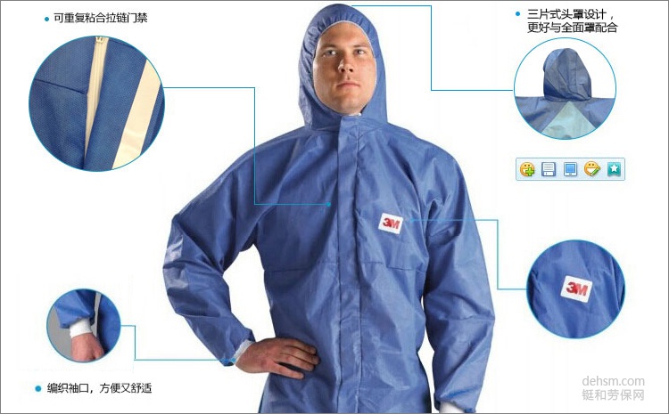 3M4532+藍色帶帽連體防護服彈性頭罩，透氣防護